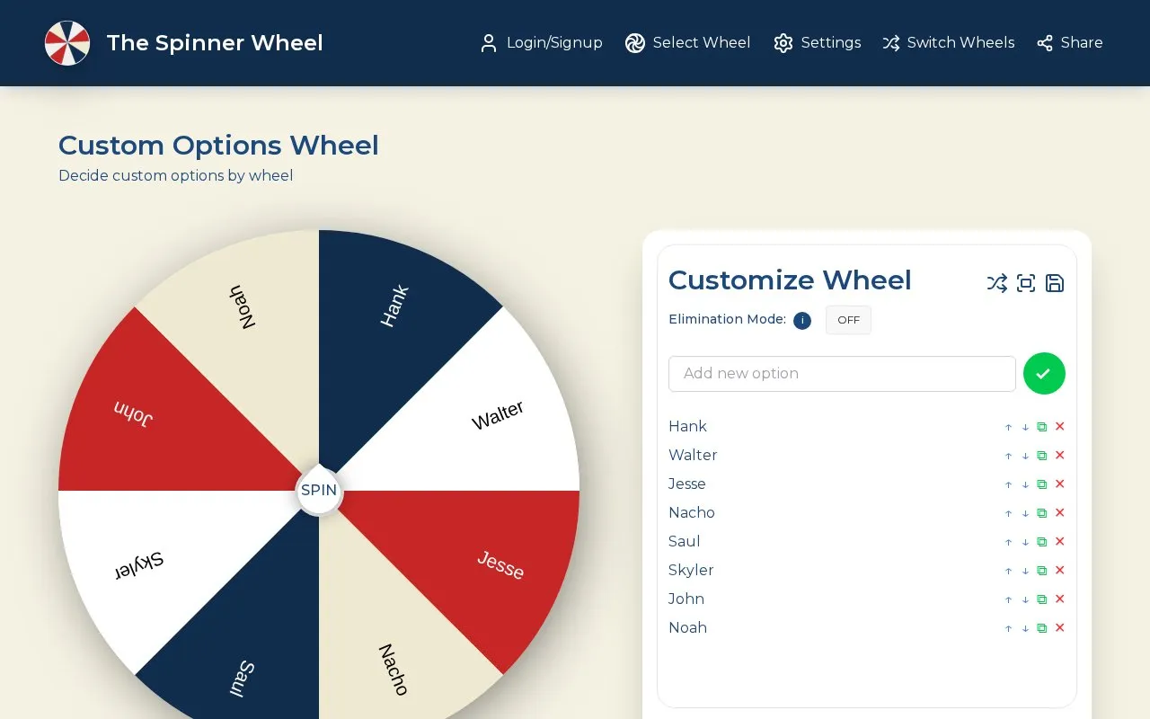 TheSpinnerWheel homepage screenshot