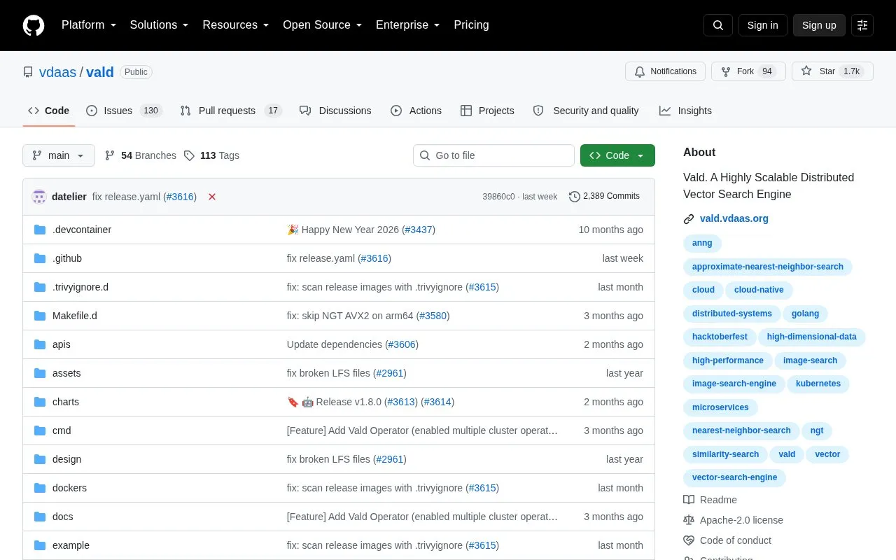 Vald homepage screenshot