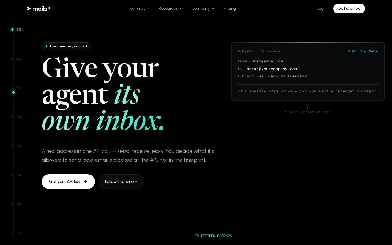 Mails.ai homepage screenshot