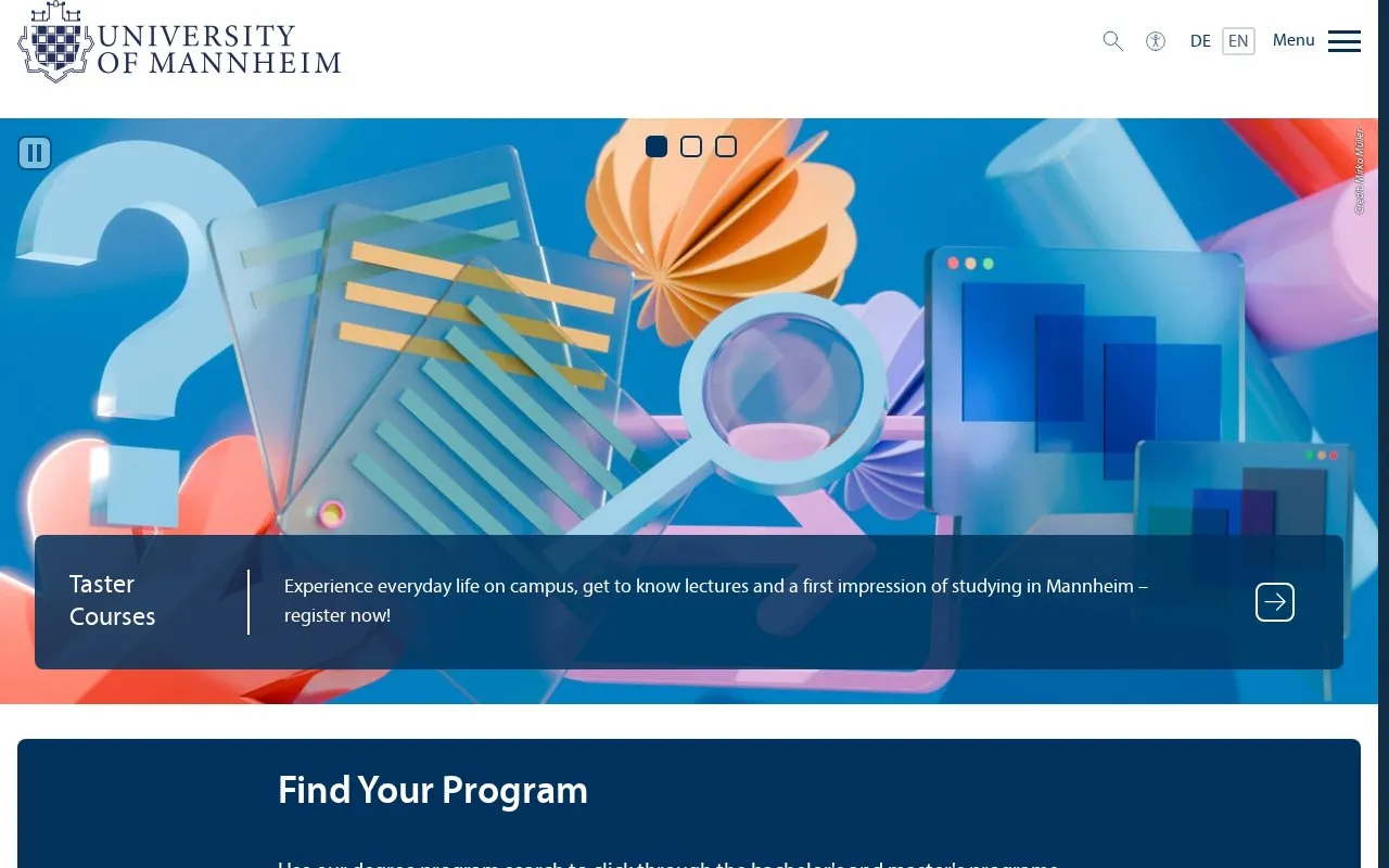 Universitat Mannheim homepage screenshot