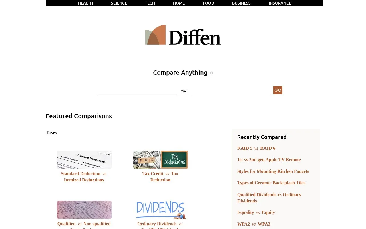 Diffen homepage screenshot