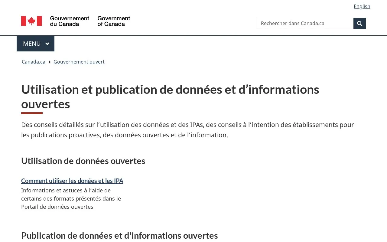 Canada Open Data portal homepage screenshot