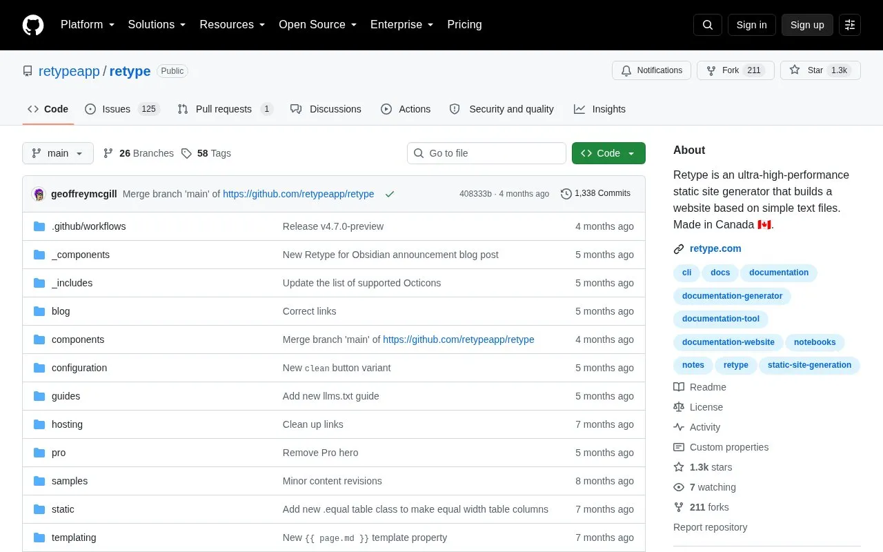 Retype homepage screenshot