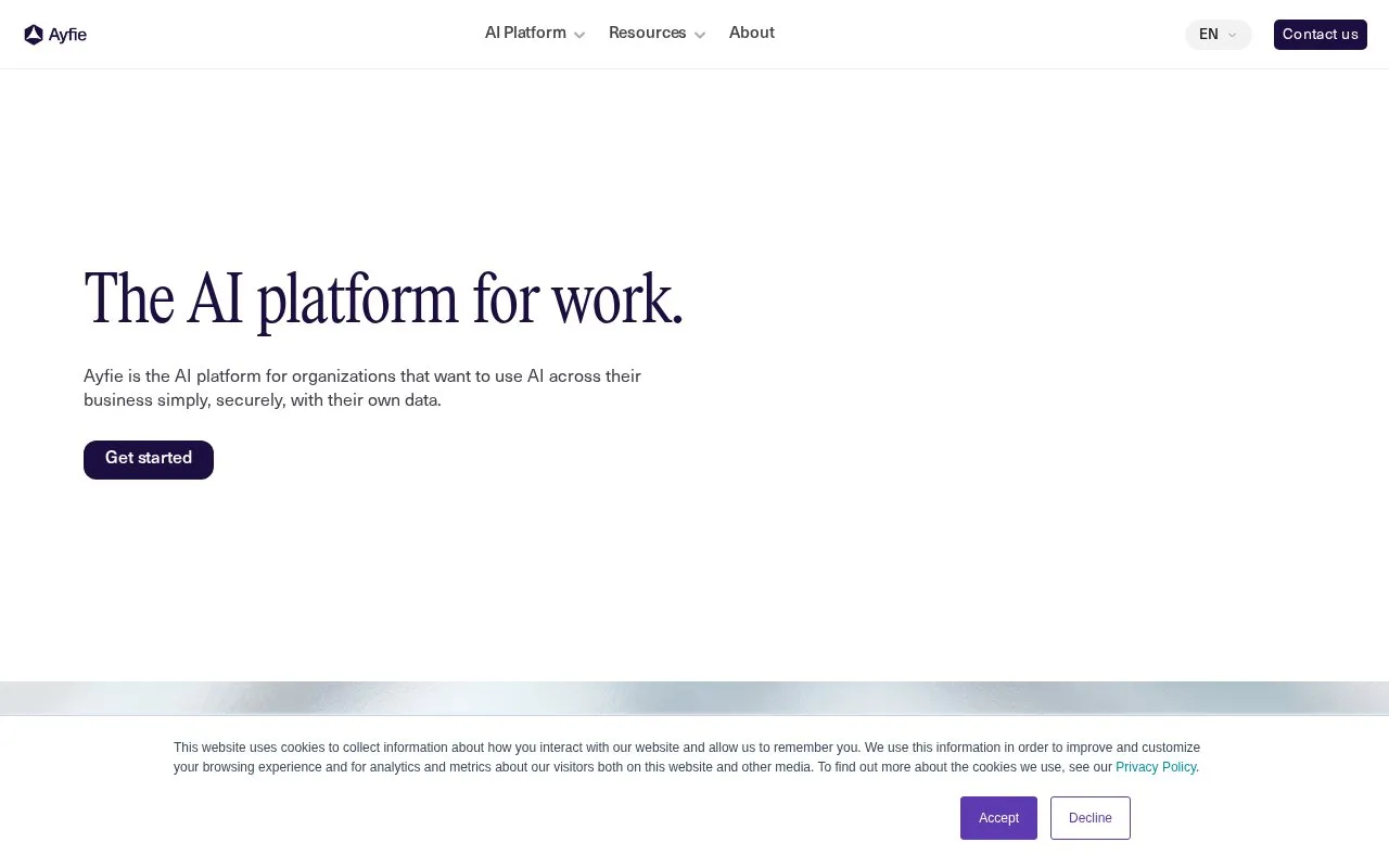 Ayfie homepage screenshot