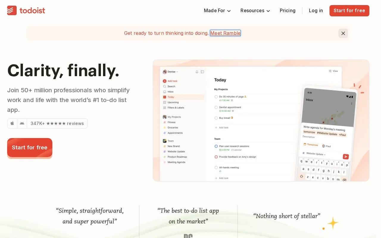 Todoist homepage screenshot