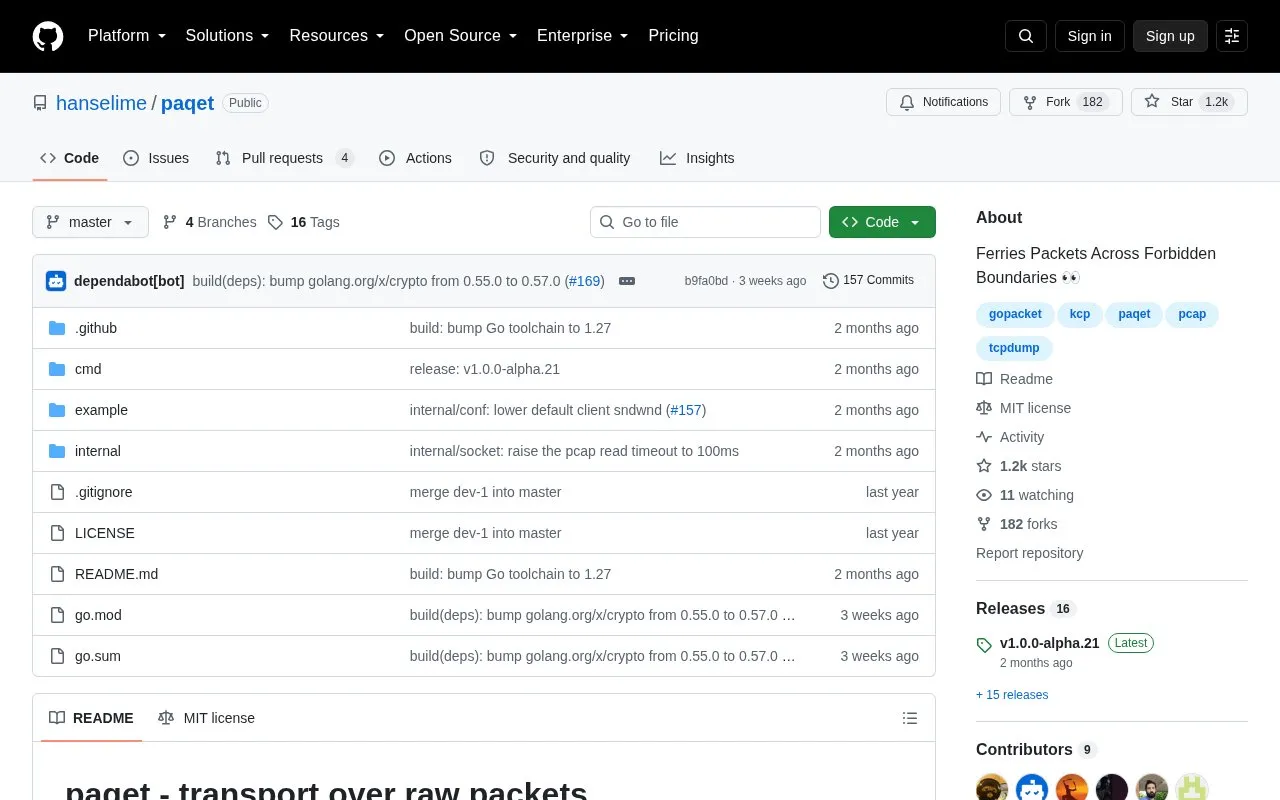 Paqet homepage screenshot
