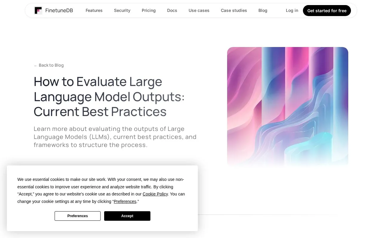 How to Evaluate Large Language Model Outputs: Current Best Practices FinetuneDB homepage screenshot