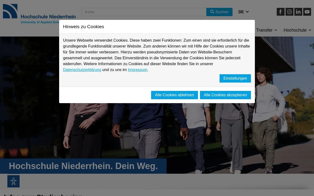 Hochschule Niederrhein homepage screenshot