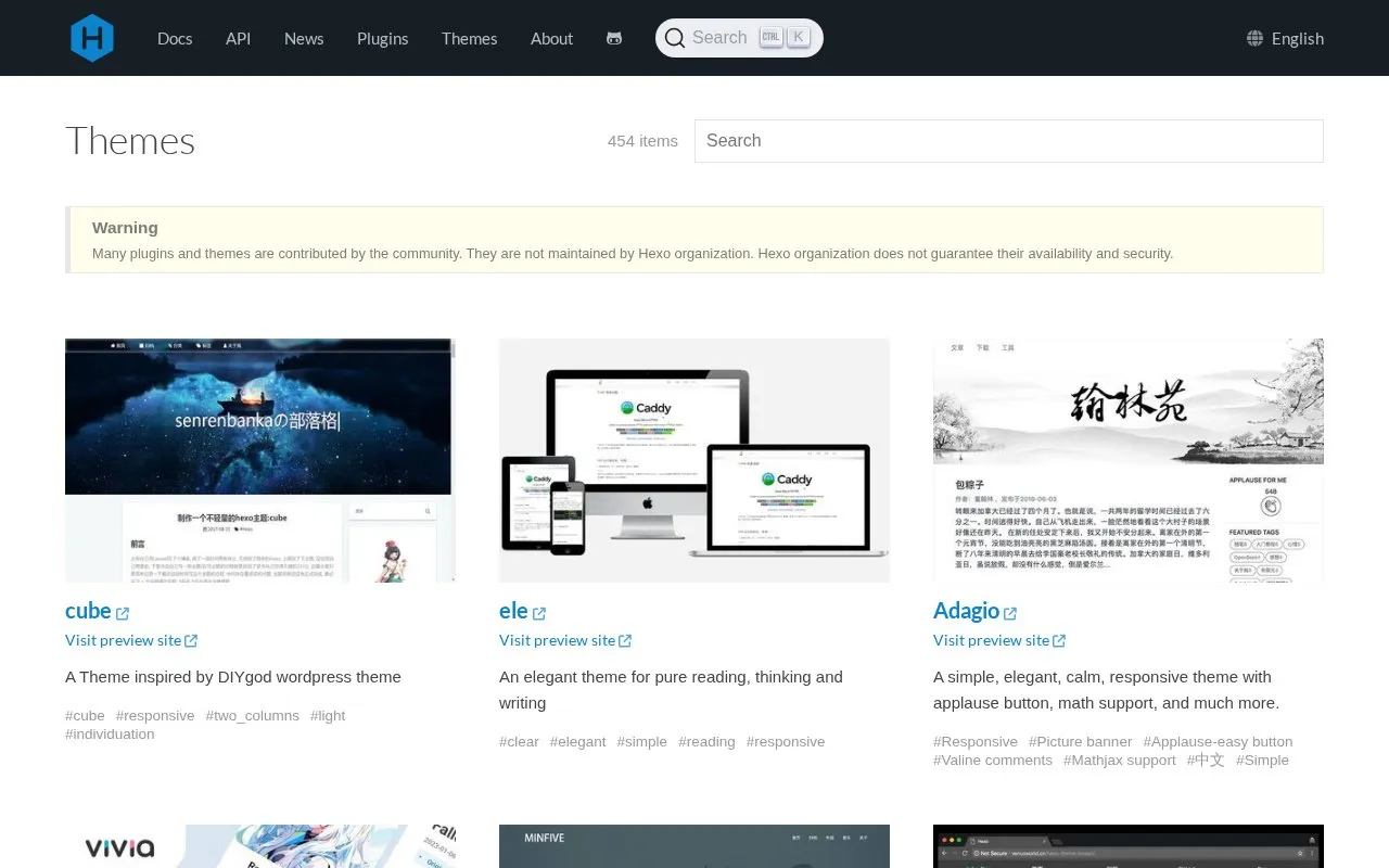 Themes homepage screenshot