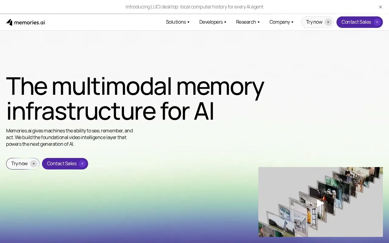 Memories.ai homepage screenshot