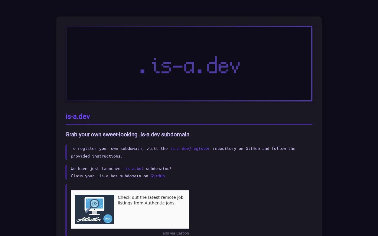 is-a.dev homepage screenshot