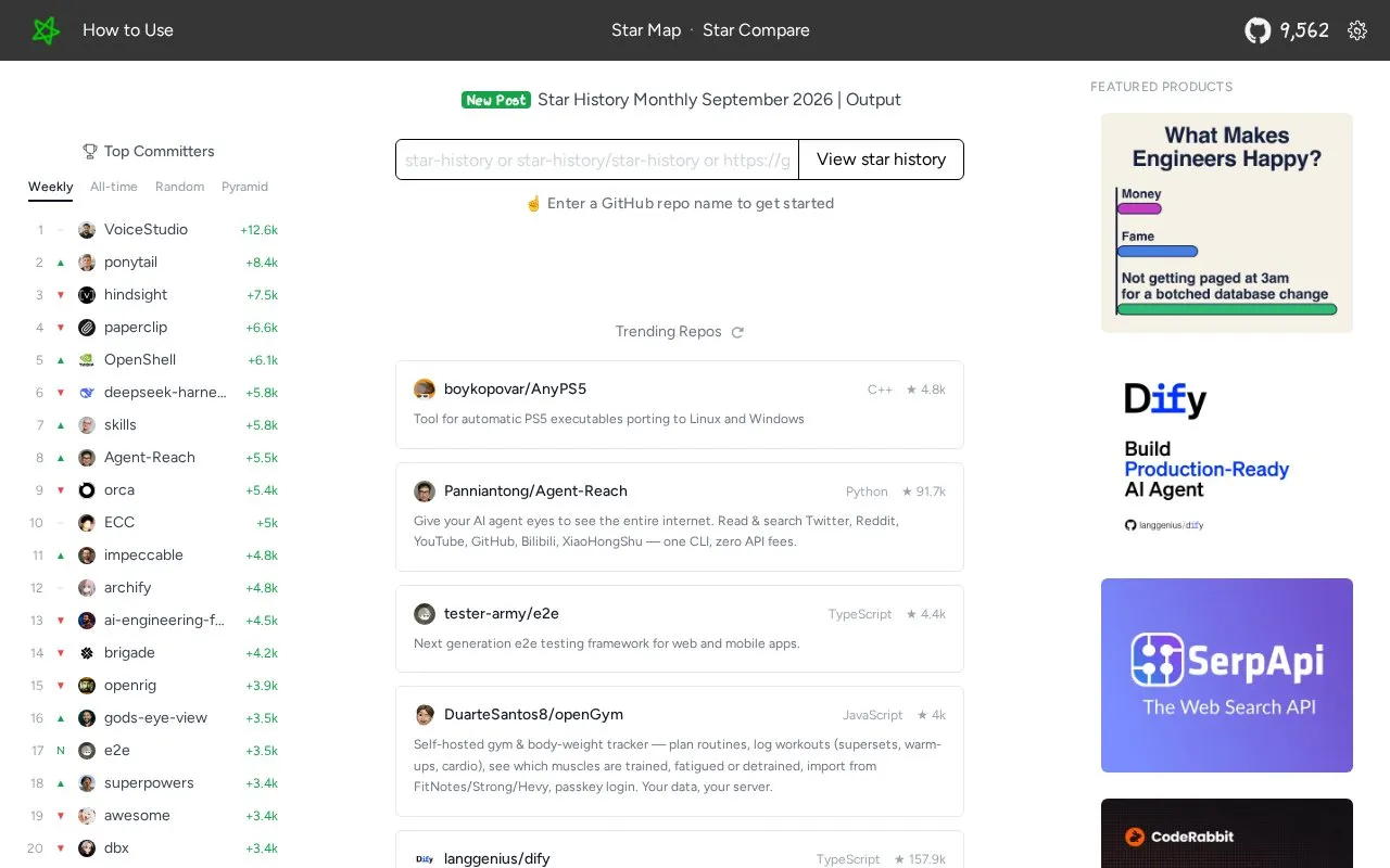 Star History homepage screenshot