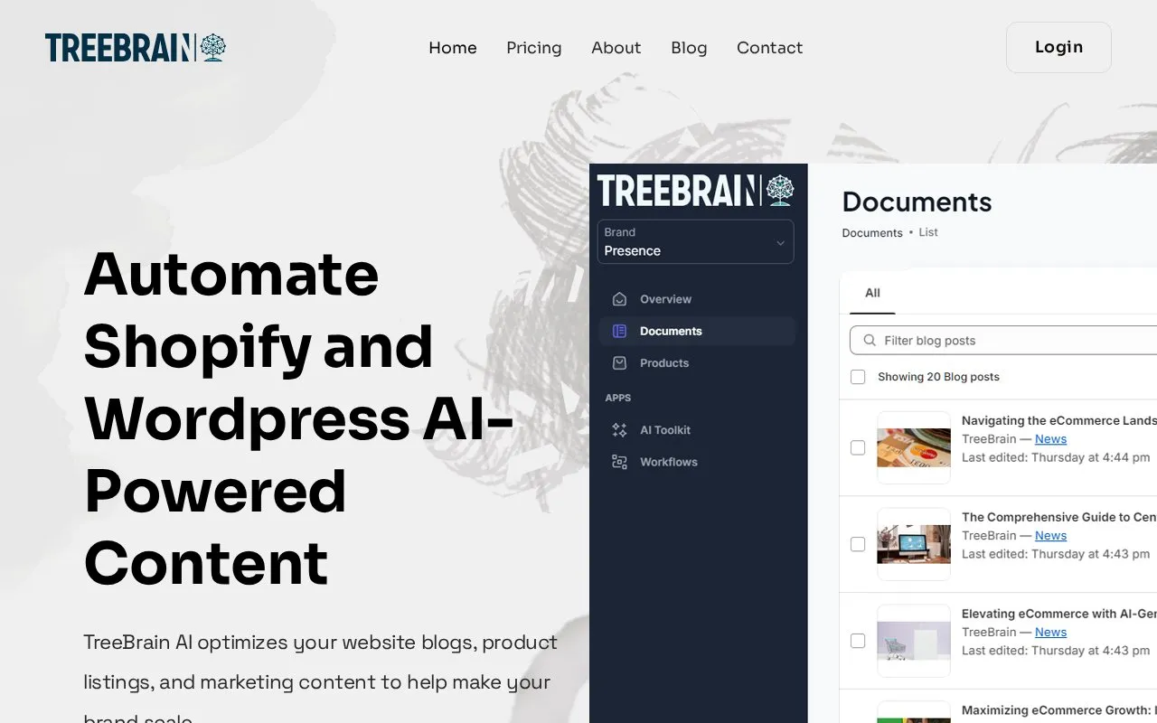 Treebrain homepage screenshot