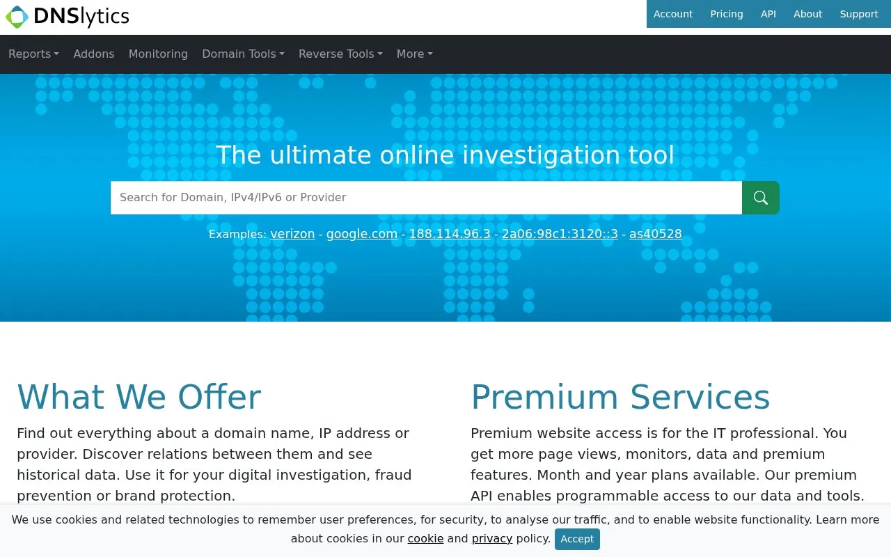 dnslytics homepage screenshot