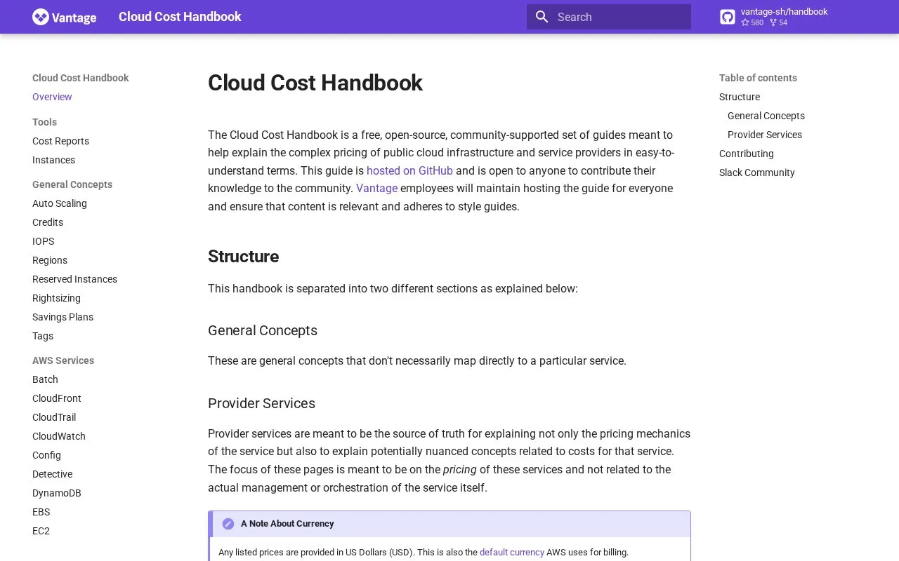 Cloud Cost Handbook homepage screenshot