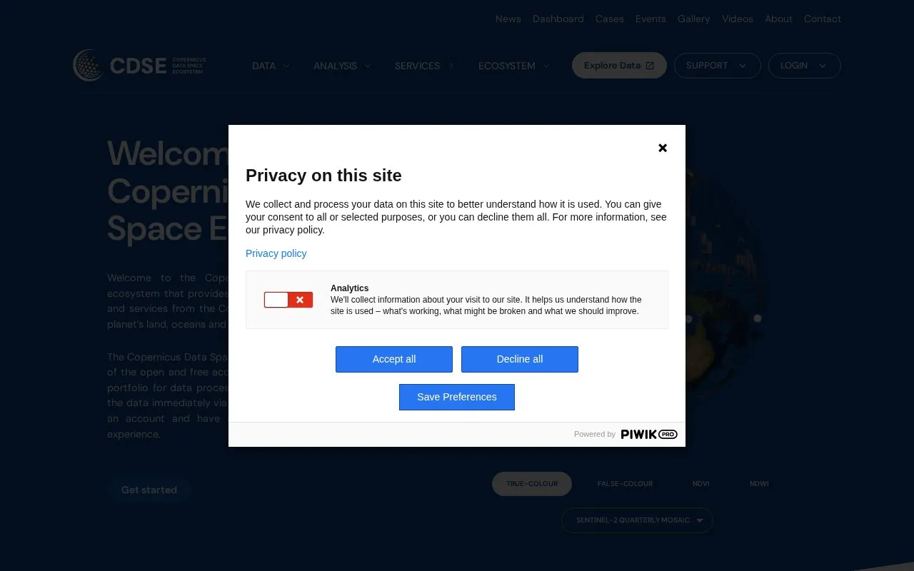 Copernicus Contributing Missions Online homepage screenshot