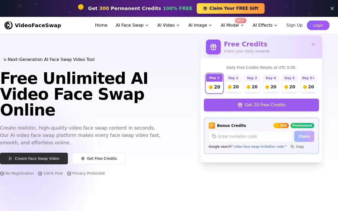 VideoFaceSwap homepage screenshot