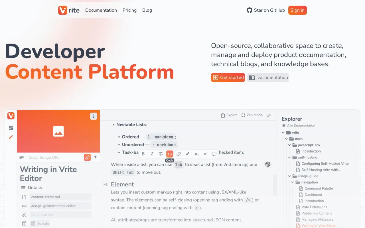 Vrite homepage screenshot