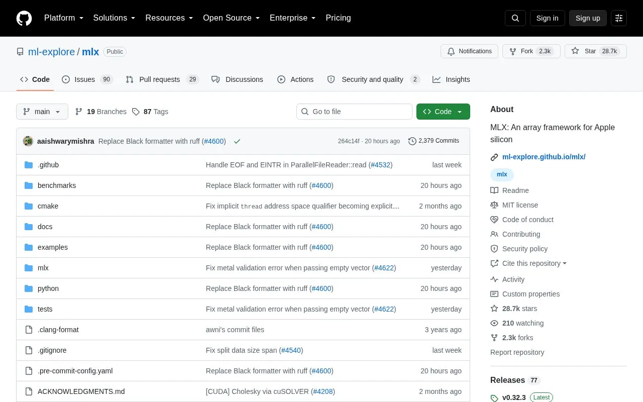 MLX homepage screenshot