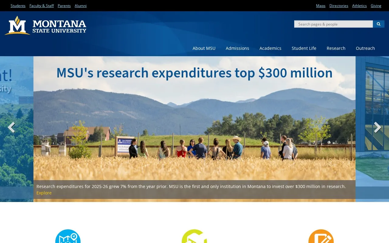Montana State University, Bozeman homepage screenshot