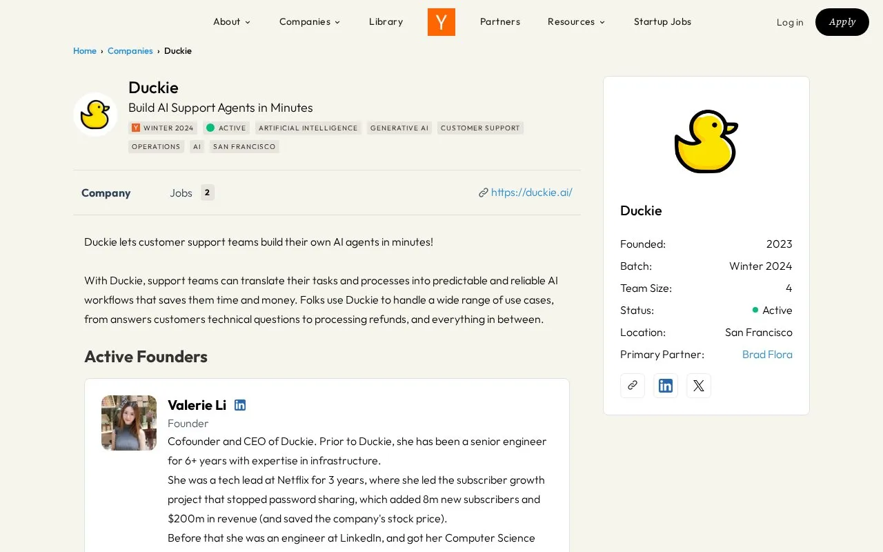 YCombinator profile homepage screenshot