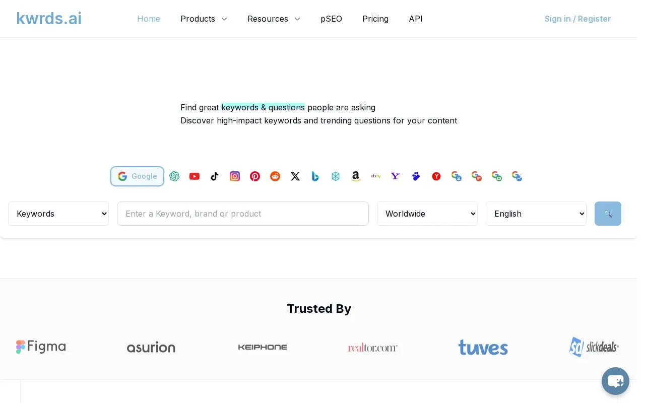 kwrds.ai homepage screenshot