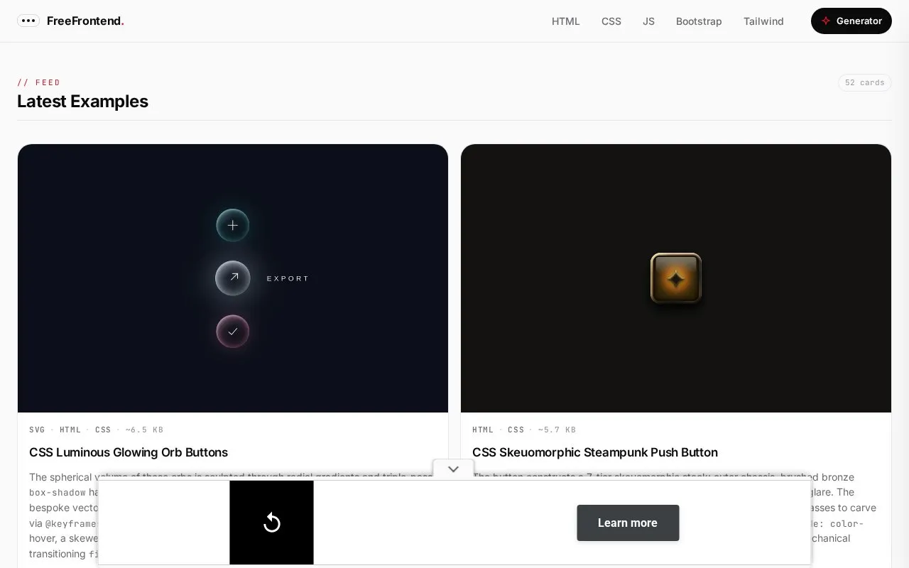 FreeFrontend homepage screenshot