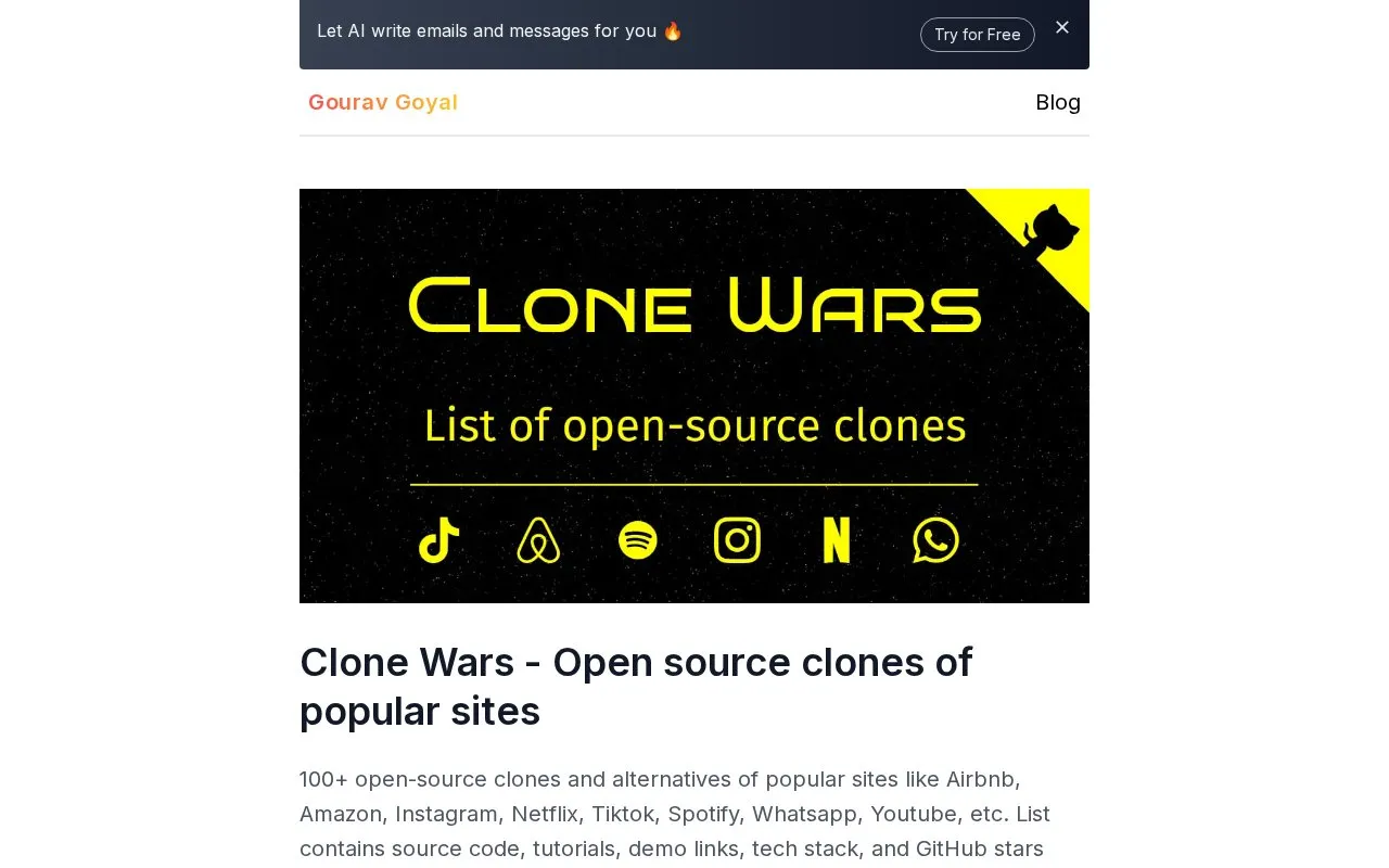 Clone Wars homepage screenshot