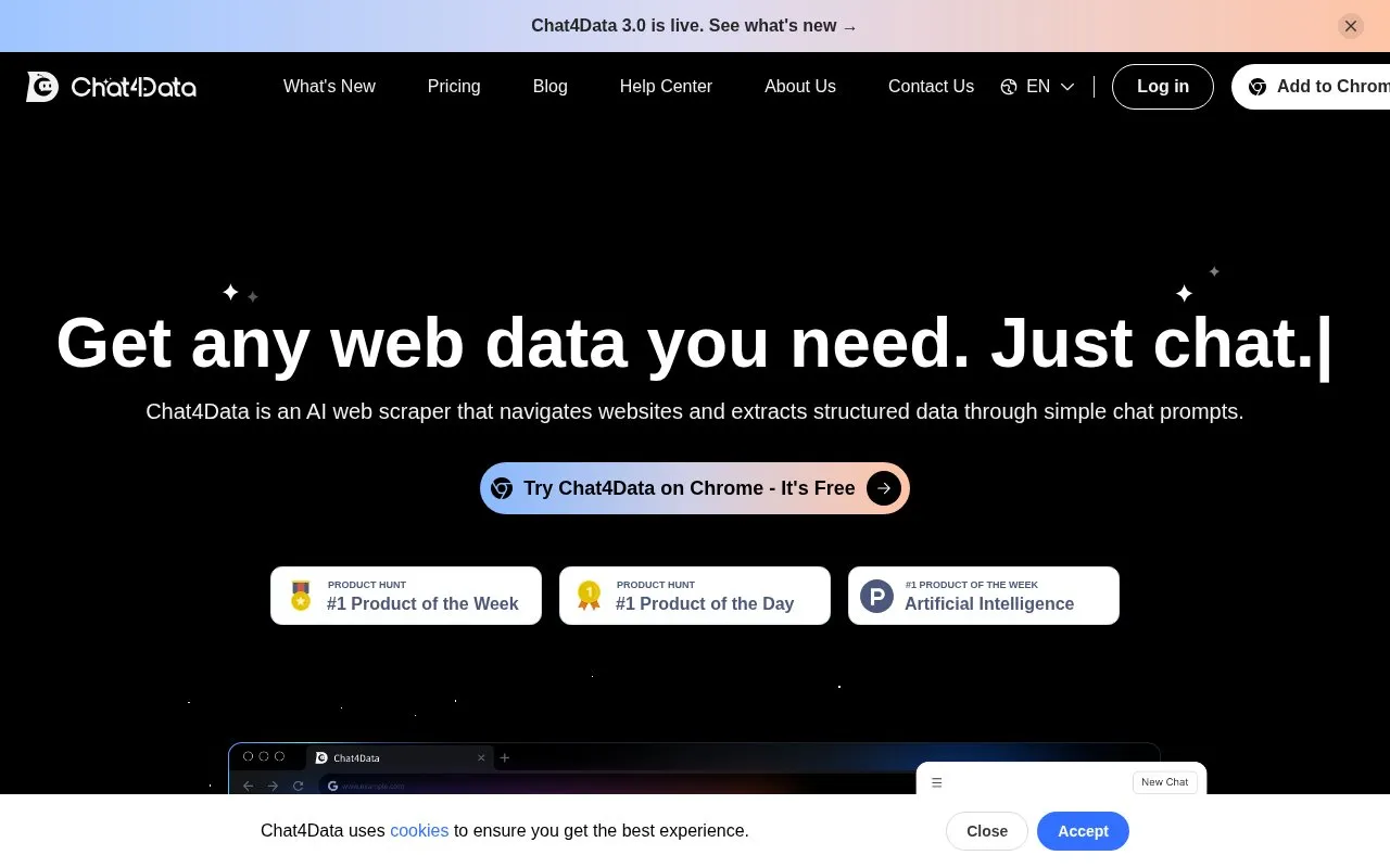 Chat4Data homepage screenshot