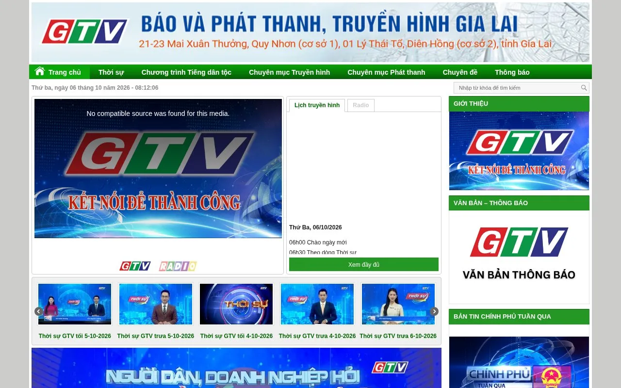 Gia Lai Newspaper and Radio – Television homepage screenshot