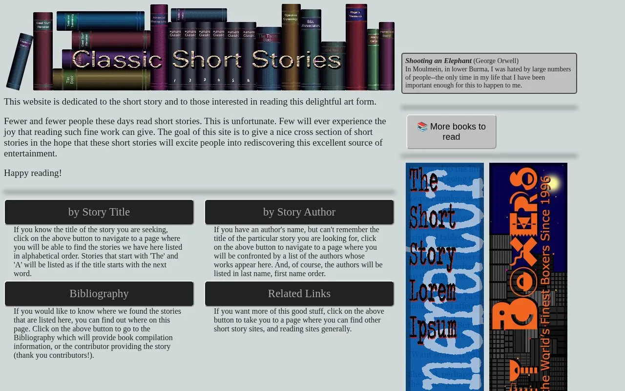 ClassicShorts homepage screenshot
