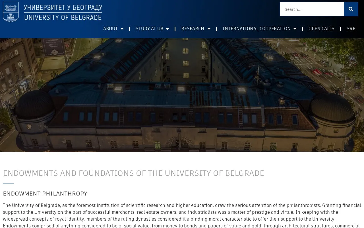 University of Belgrade homepage screenshot