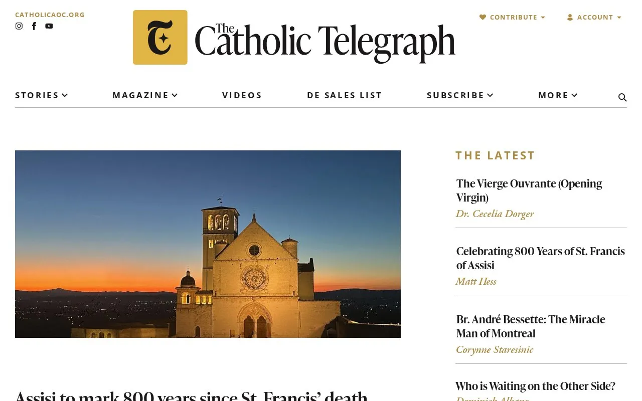 The Catholic Telegraph homepage screenshot