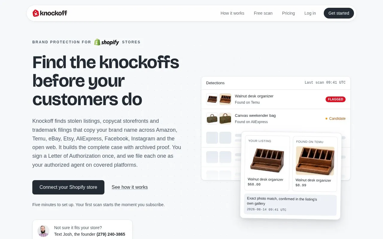 Knockoff homepage screenshot
