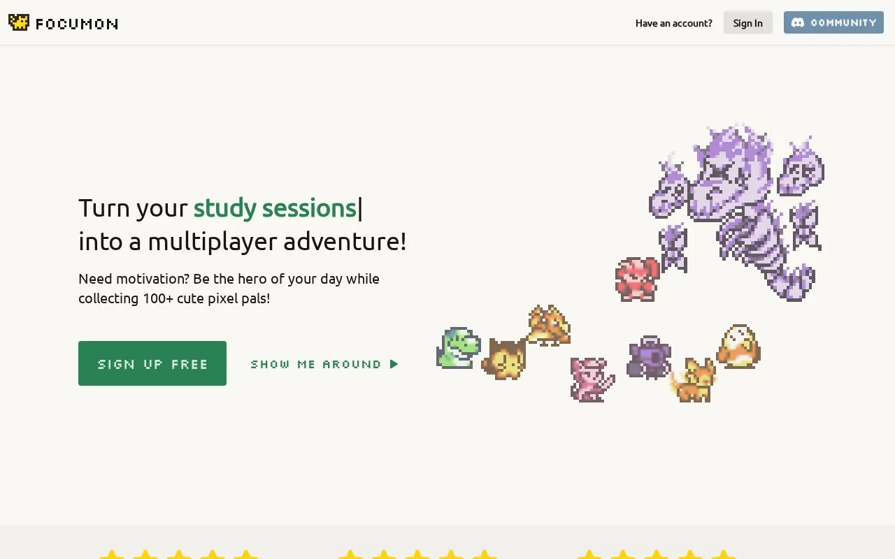 Focumon homepage screenshot