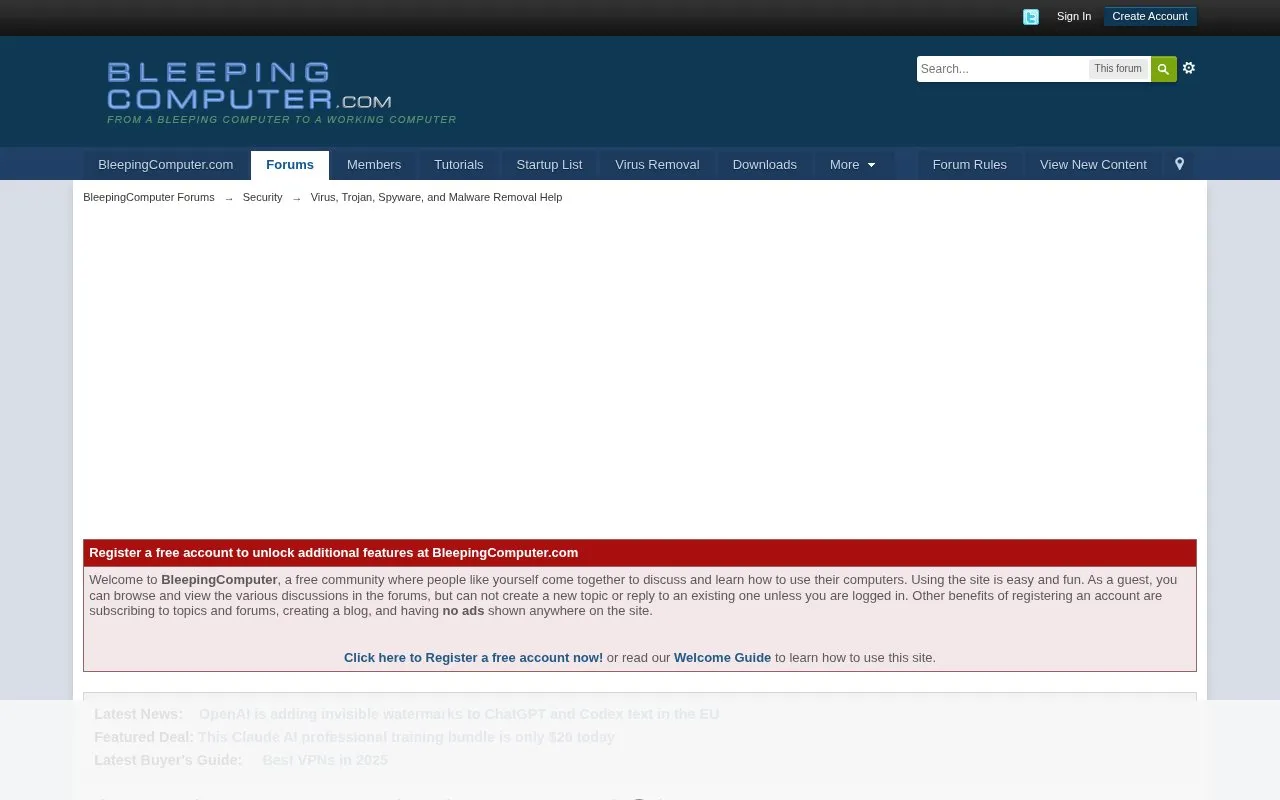 BleepingComputer homepage screenshot
