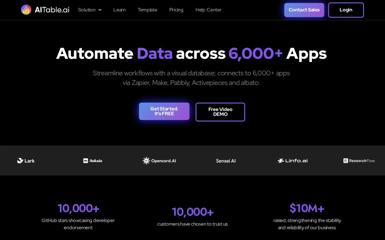 AITable.ai homepage screenshot