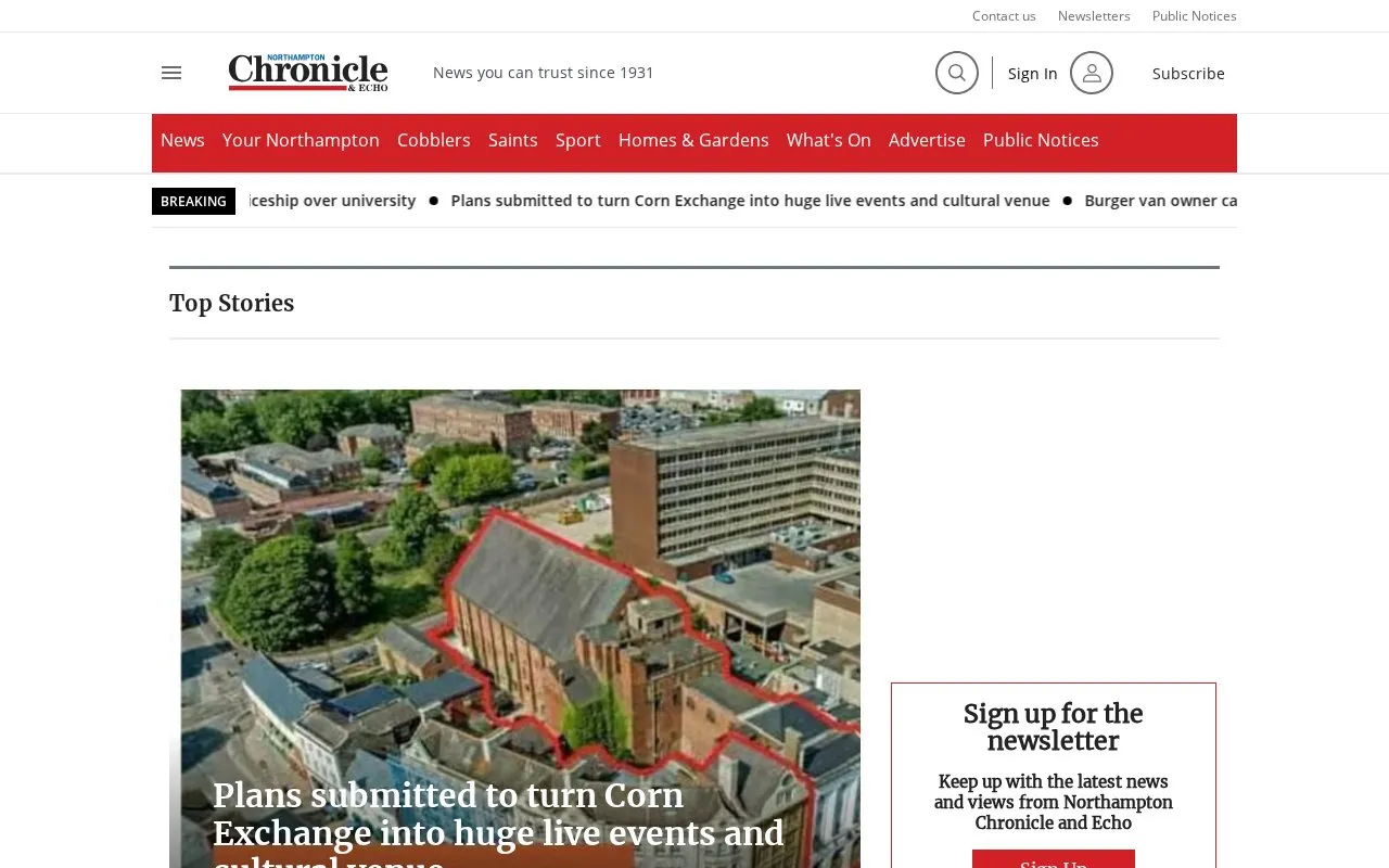 Northampton Chronicle & Echo homepage screenshot