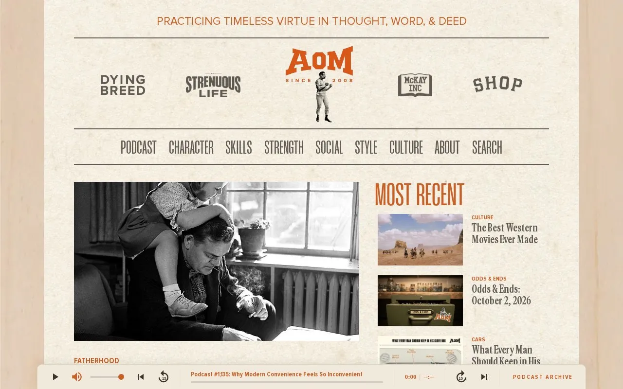 Art of Manliness homepage screenshot