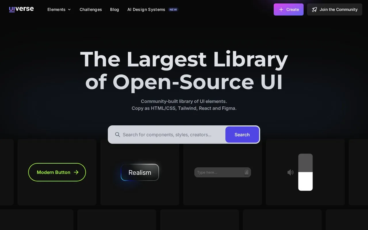 UIVerse homepage screenshot
