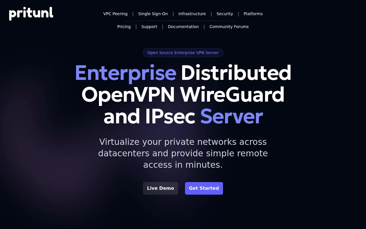 Pritunl homepage screenshot