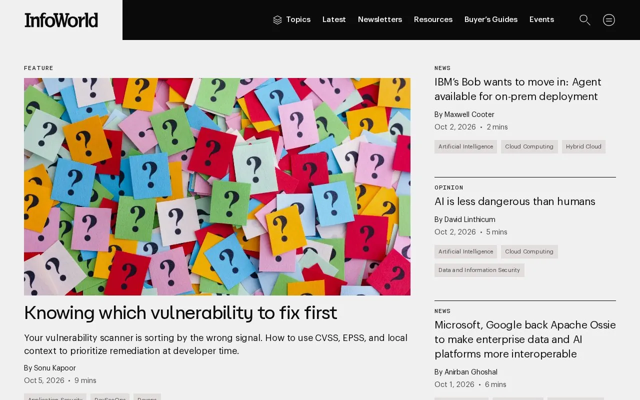 InfoWorld homepage screenshot