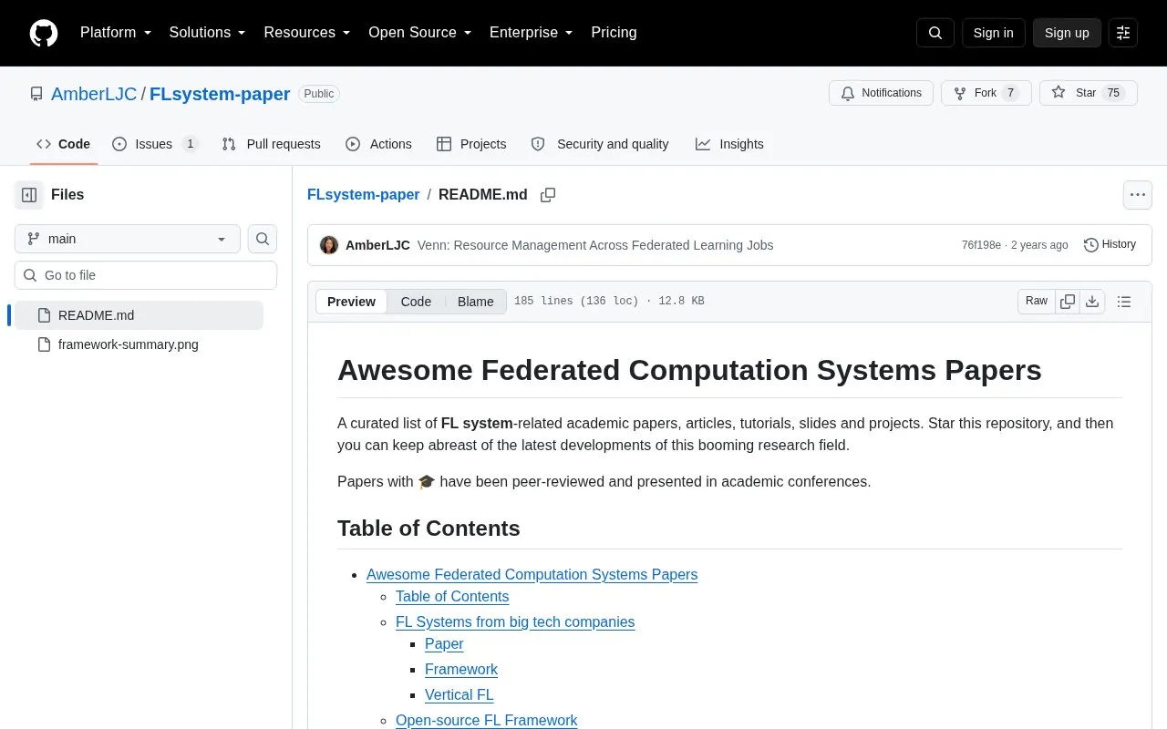 Awesome Federated Learning Systems homepage screenshot