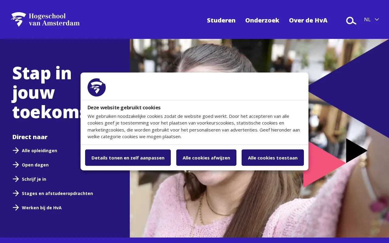 Hogeschool van Amsterdam homepage screenshot