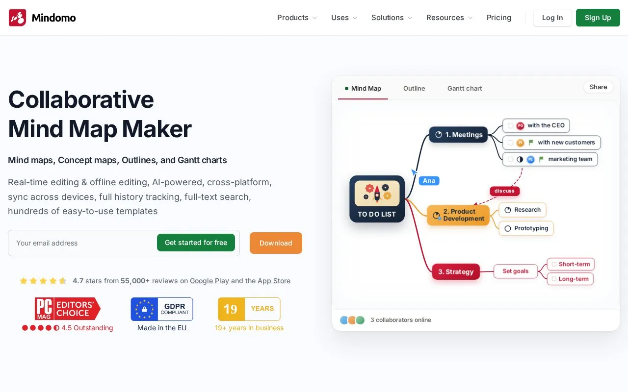Mindomo homepage screenshot