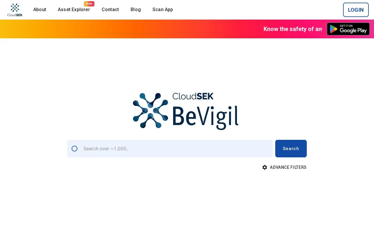 BeVigil homepage screenshot