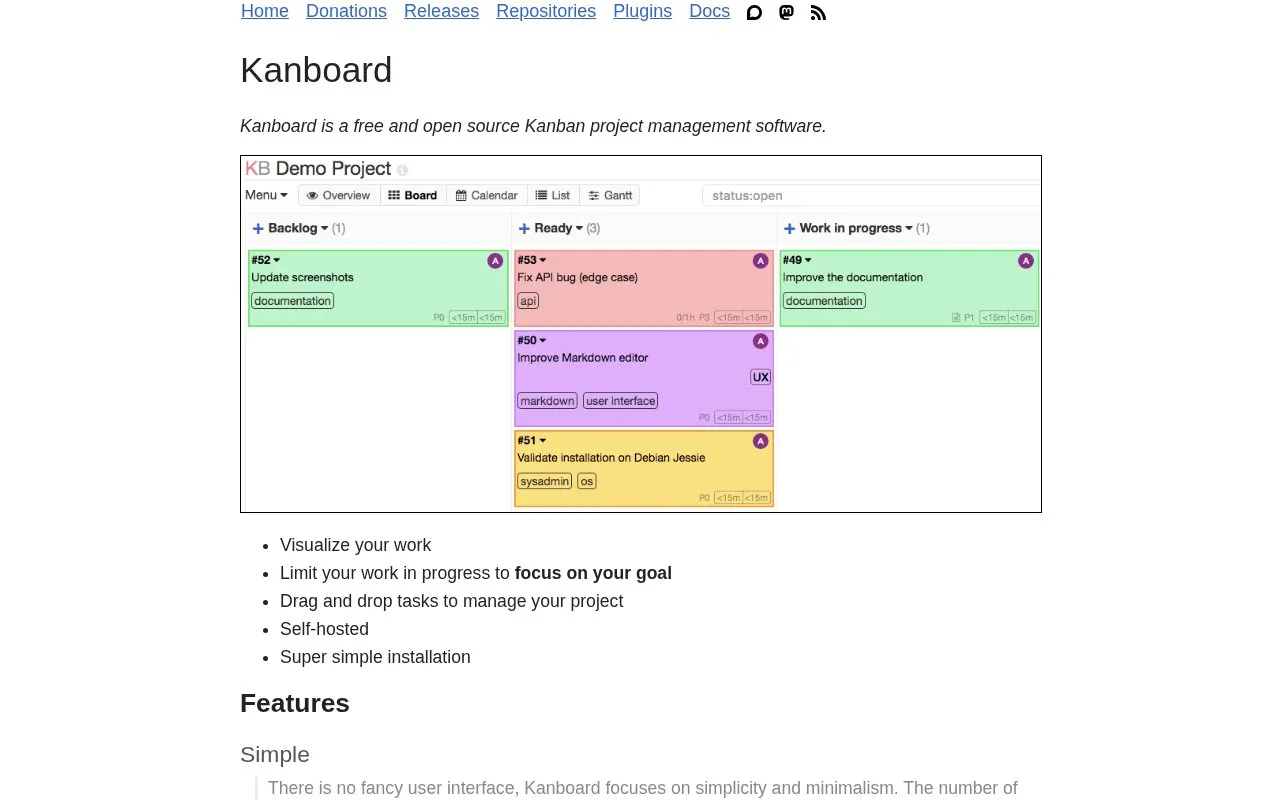 Kanboard homepage screenshot