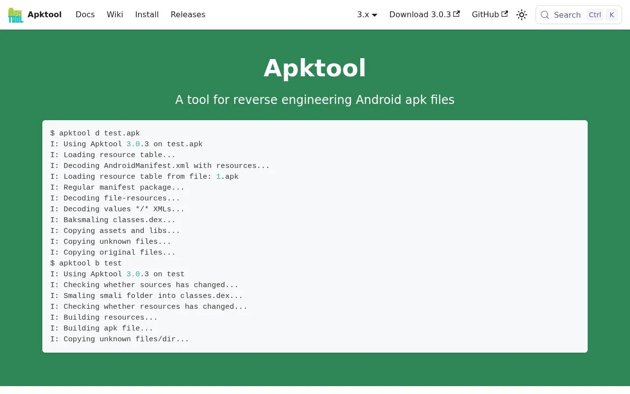 APKTool homepage screenshot