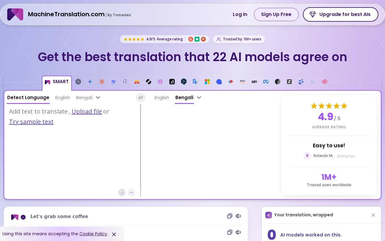MachineTranslation.com homepage screenshot