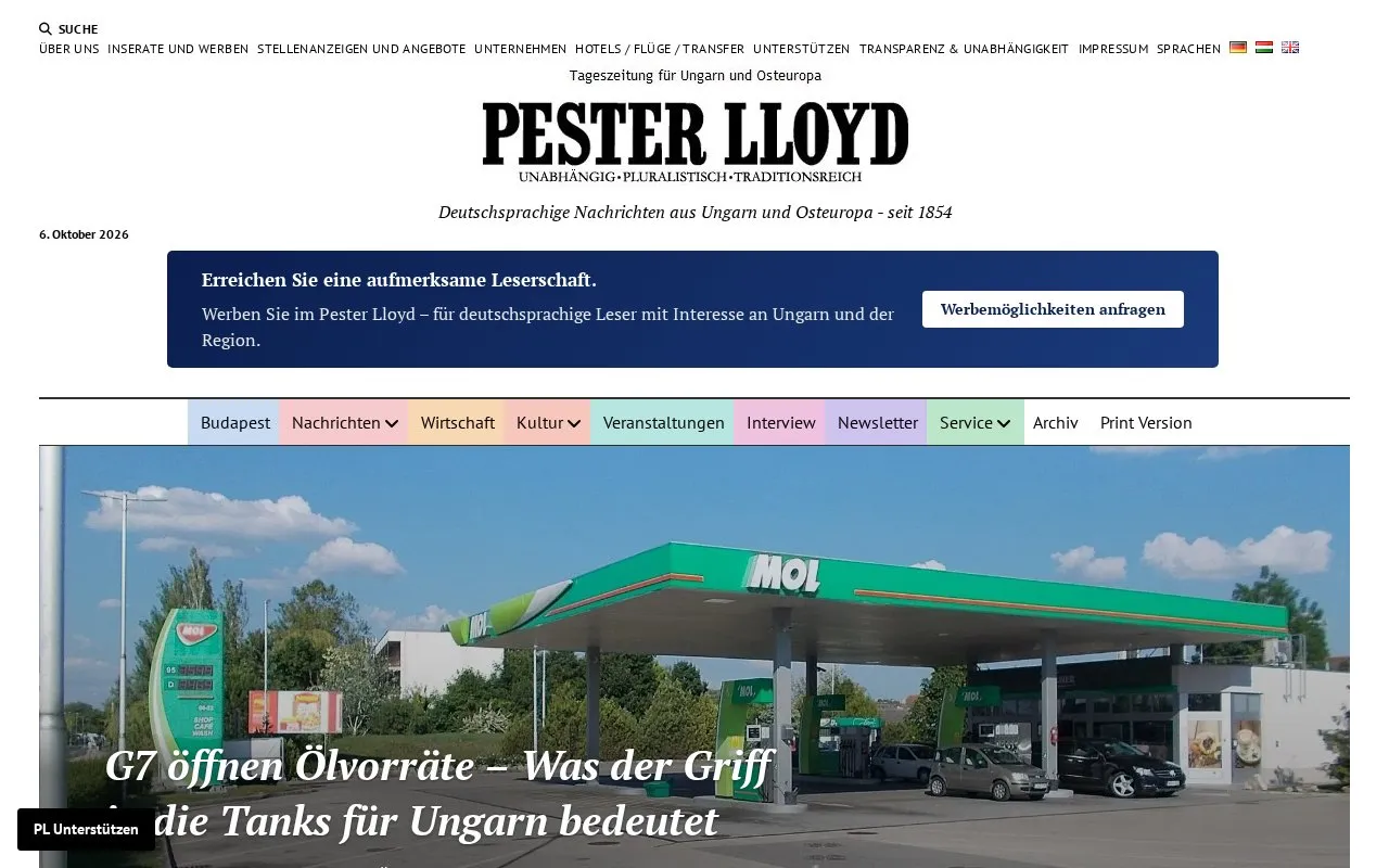 Pester Lloyd homepage screenshot